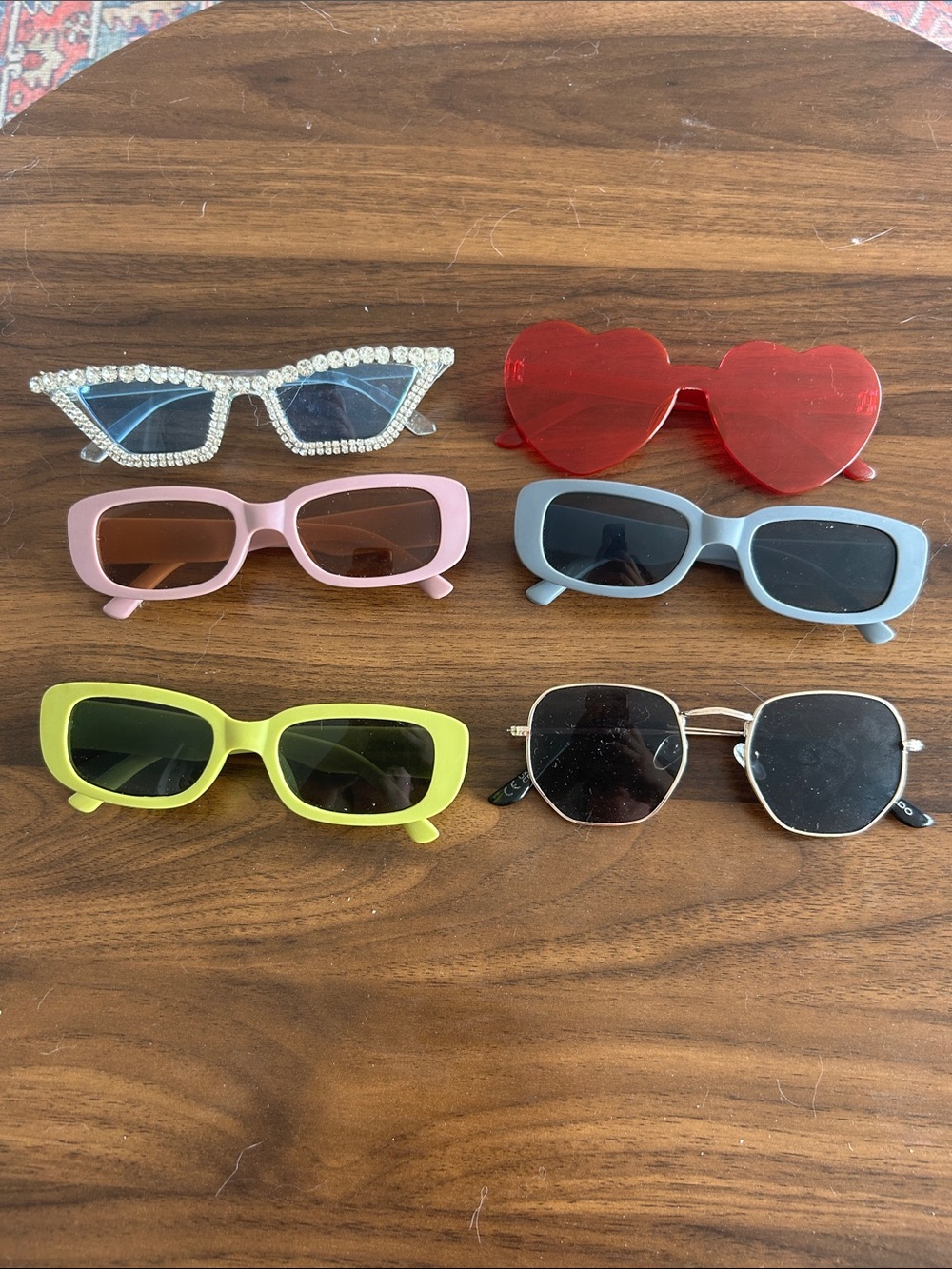 Assorted Women’s Fashion Sunglasses - Pink, Red, Gray, Blue, Lime, Clear Crystal